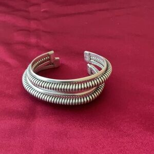 Two Vintage Navajo style 925 Silver Coil Rope Twist Cuff Bracelets